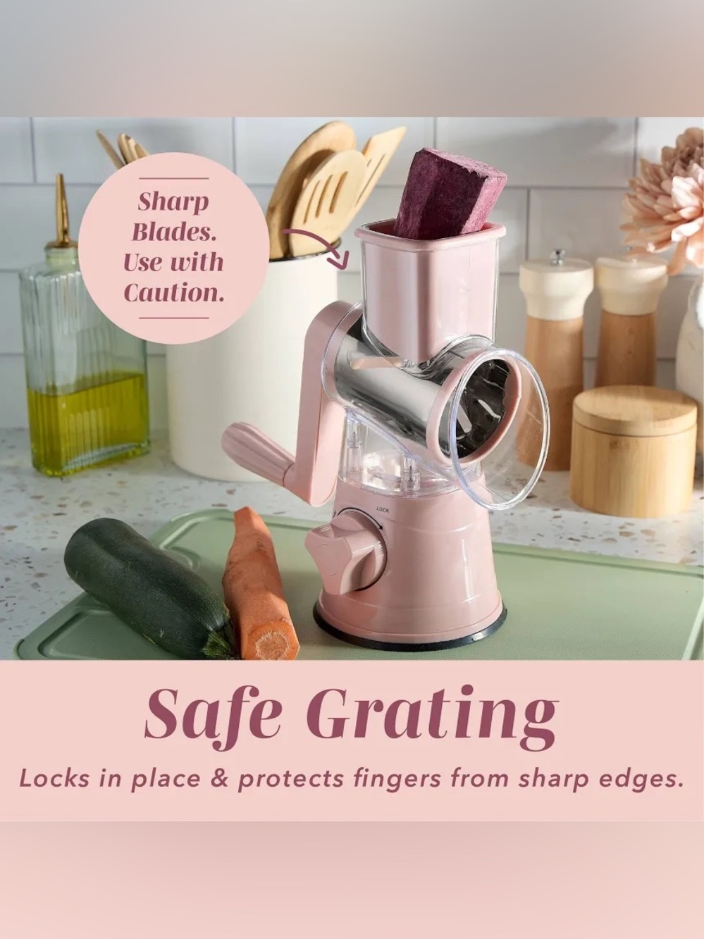 NEW Cook With Color Rotary Cheese Grater With 3 Interchangeable Drum Blades